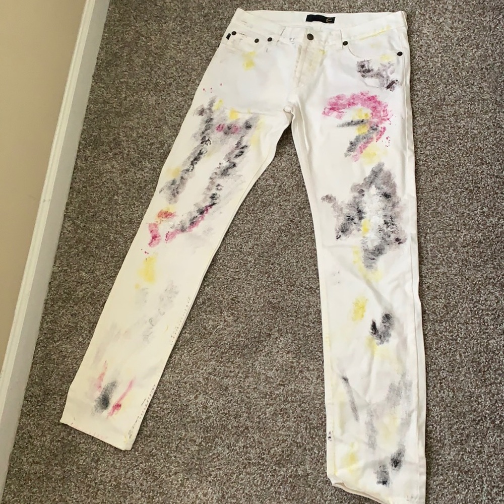 Paint splashed white jeans